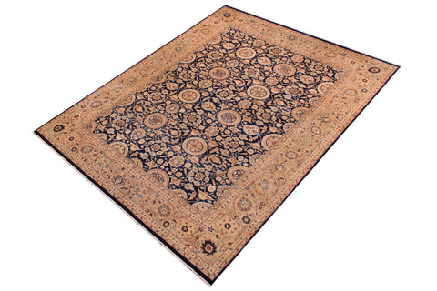 handmade Transitional Agra Tabriz Blue Tan Hand Knotted RECTANGLE 100% WOOL area rug 9 x 12