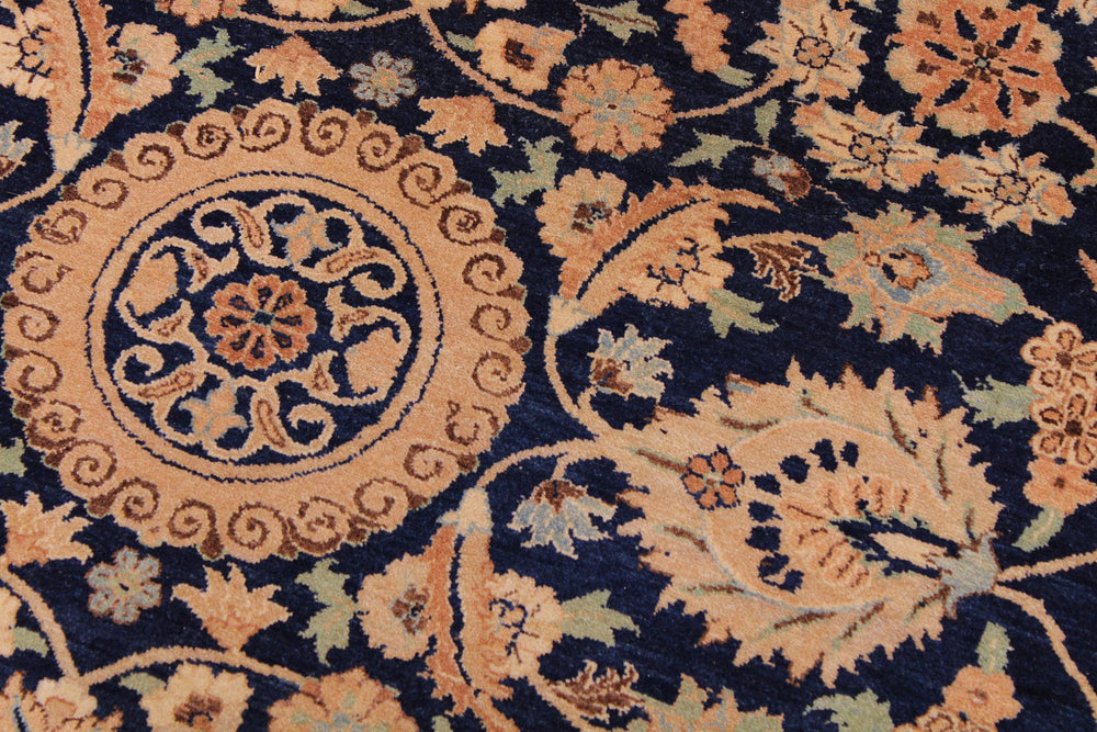 handmade Transitional Agra Tabriz Blue Tan Hand Knotted RECTANGLE 100% WOOL area rug 9x12