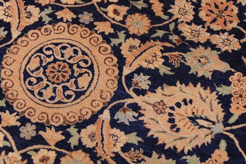 handmade Transitional Agra Tabriz Blue Tan Hand Knotted RECTANGLE 100% WOOL area rug 9x12