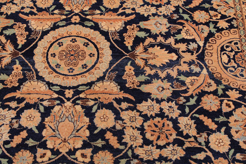 handmade Transitional Agra Tabriz Blue Tan Hand Knotted RECTANGLE 100% WOOL area rug 9x12