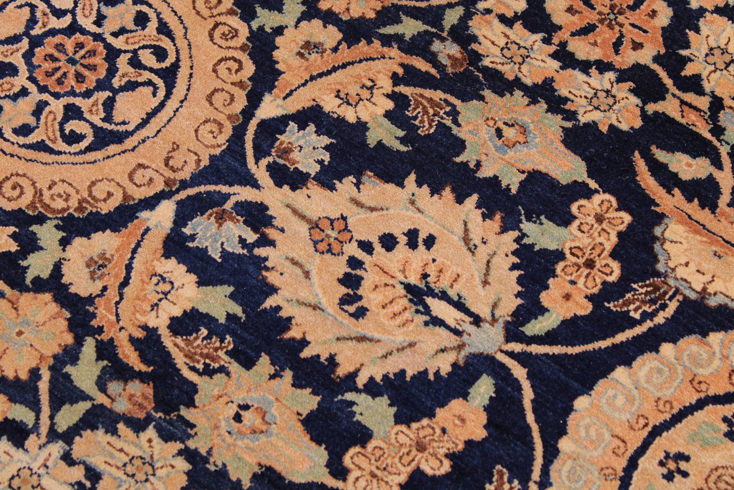 handmade Transitional Agra Tabriz Blue Tan Hand Knotted RECTANGLE 100% WOOL area rug 9 x 12