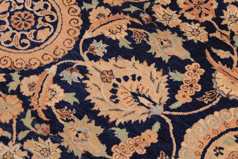 handmade Transitional Agra Tabriz Blue Tan Hand Knotted RECTANGLE 100% WOOL area rug 9 x 12