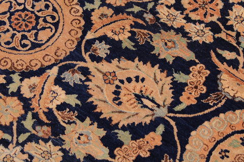 handmade Transitional Agra Tabriz Blue Tan Hand Knotted RECTANGLE 100% WOOL area rug 9x12