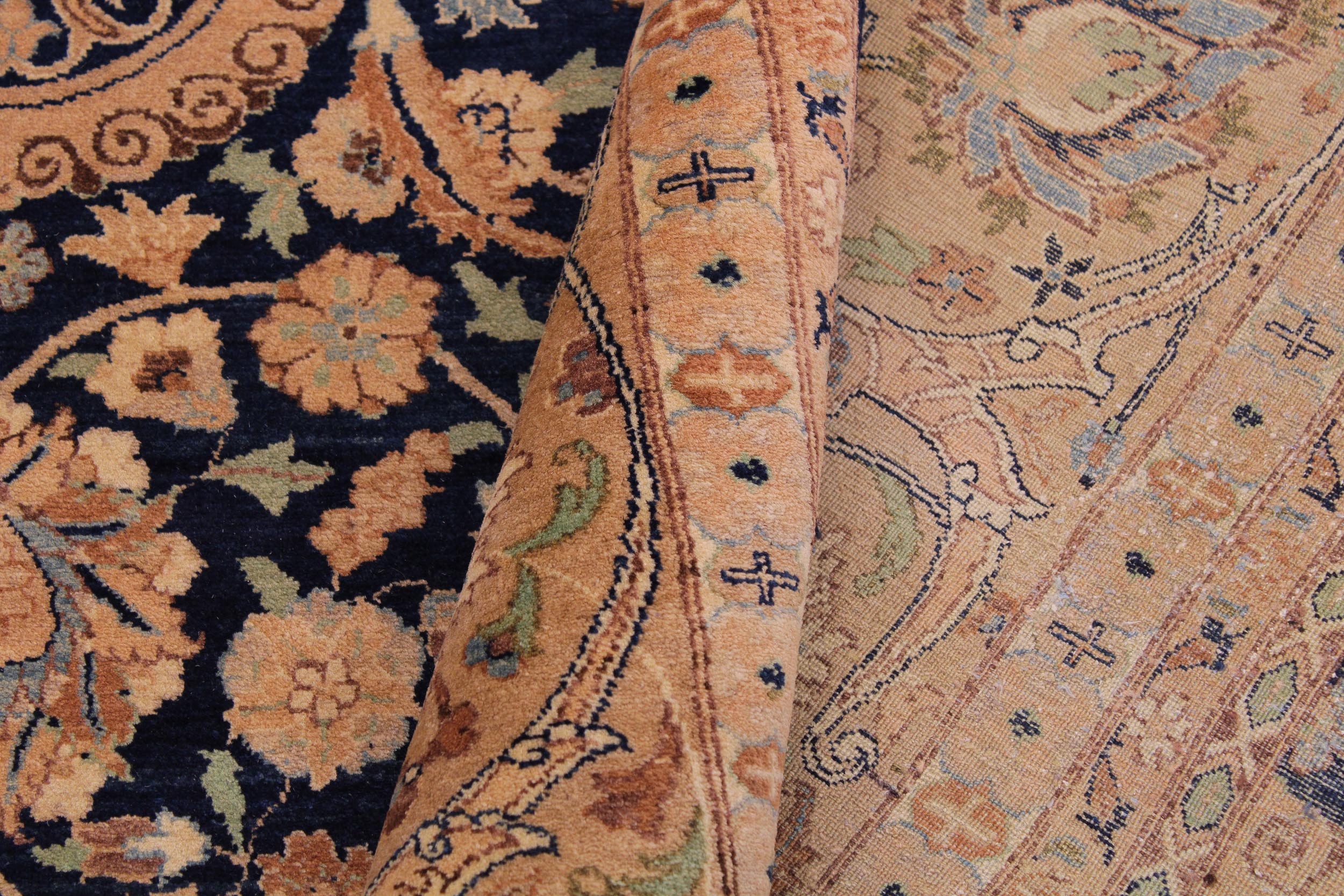 handmade Transitional Agra Tabriz Blue Tan Hand Knotted RECTANGLE 100% WOOL area rug 9 x 12