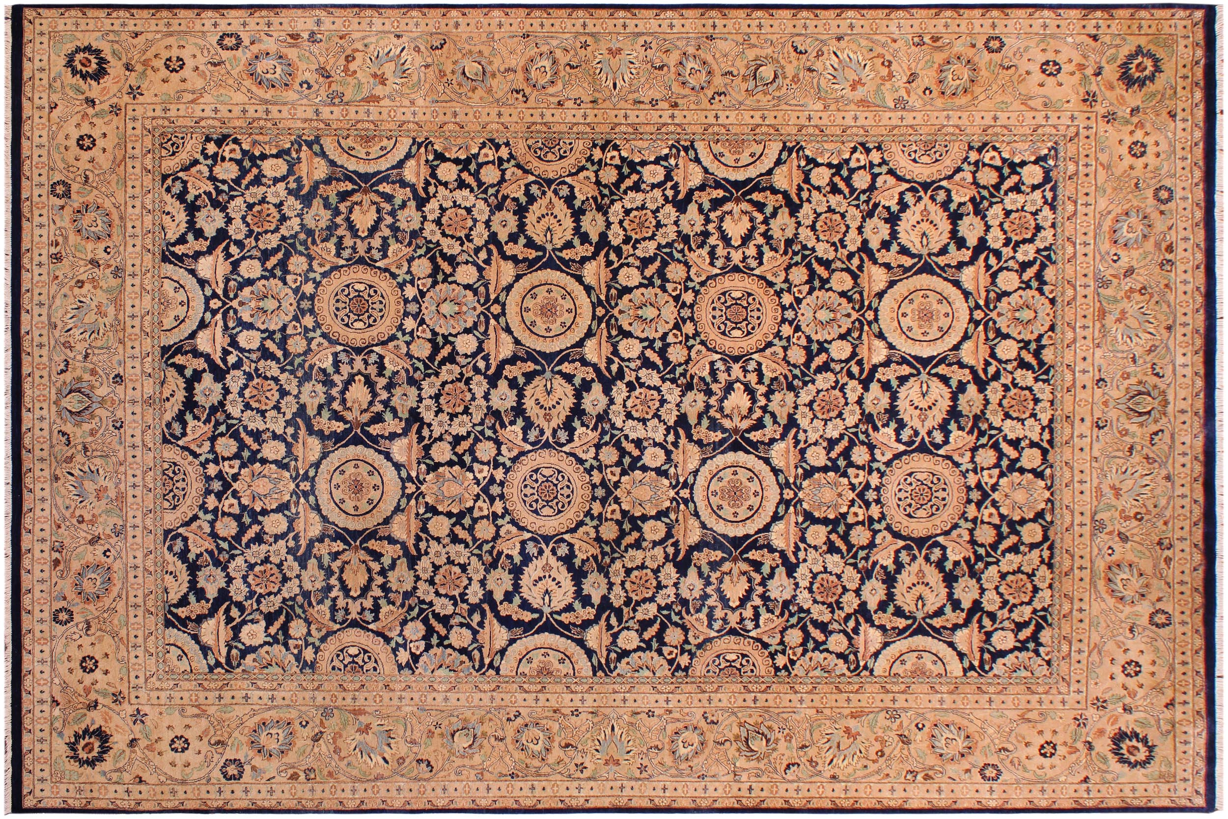 handmade Transitional Agra Tabriz Blue Tan Hand Knotted RECTANGLE 100% WOOL area rug 9 x 12