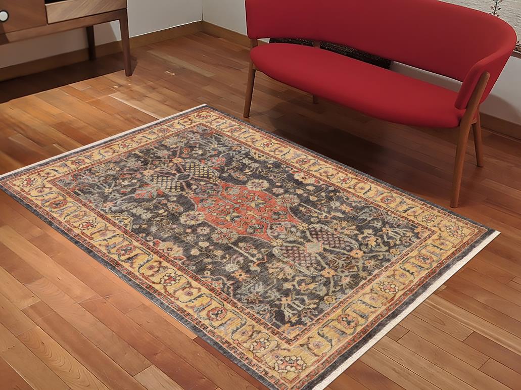 handmade Traditional Kafkaz Gray Tan Hand Knotted RECTANGLE 100% WOOL area rug 4 x 6