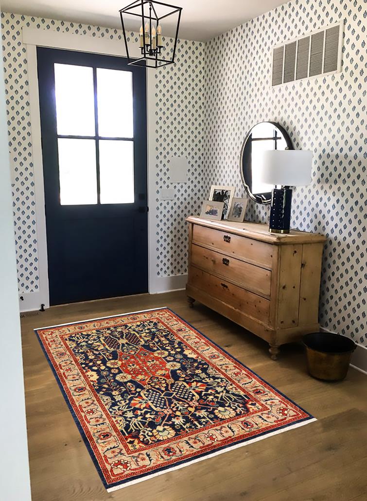 handmade Traditional Kafkaz Blue Brown Hand Knotted RECTANGLE 100% WOOL area rug 4 x 6