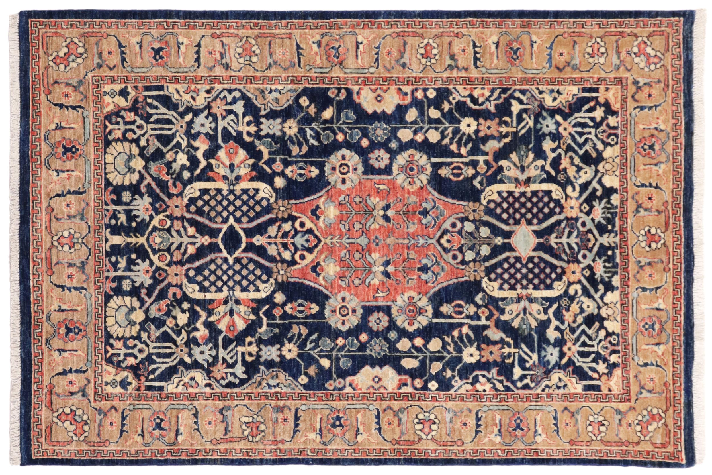 handmade Traditional Kafkaz Blue Brown Hand Knotted RECTANGLE 100% WOOL area rug 4x6