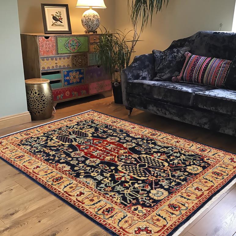 handmade Traditional Kafkaz Blue Tan Hand Knotted RECTANGLE 100% WOOL area rug 4 x 6