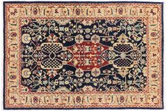 handmade Traditional Kafkaz Blue Tan Hand Knotted RECTANGLE 100% WOOL area rug 4x6