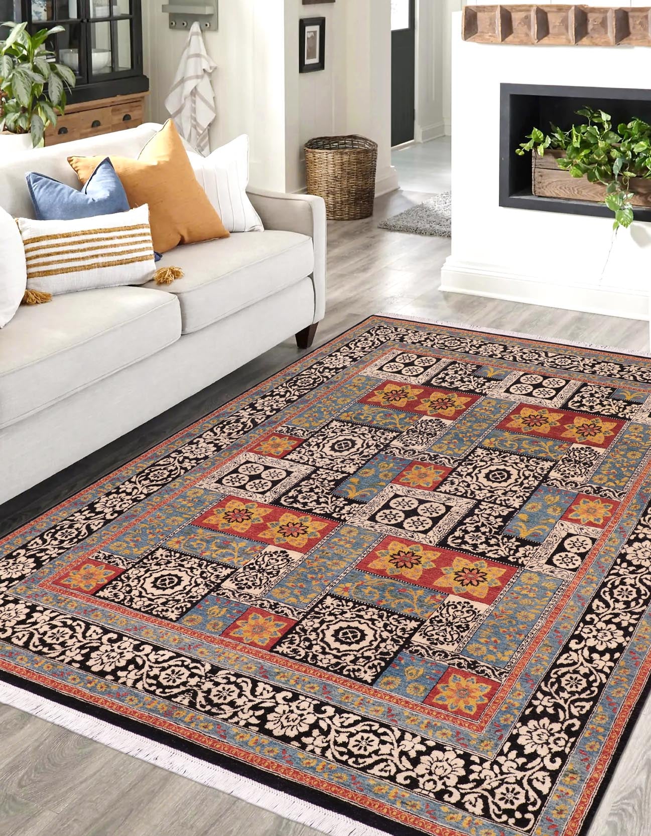 handmade Modern Kafkaz Rust Black Hand Knotted RECTANGLE 100% WOOL area rug 8' x 10'