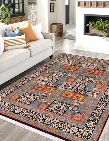 handmade Modern Kafkaz Rust Black Hand Knotted RECTANGLE 100% WOOL area rug 8' x 10'