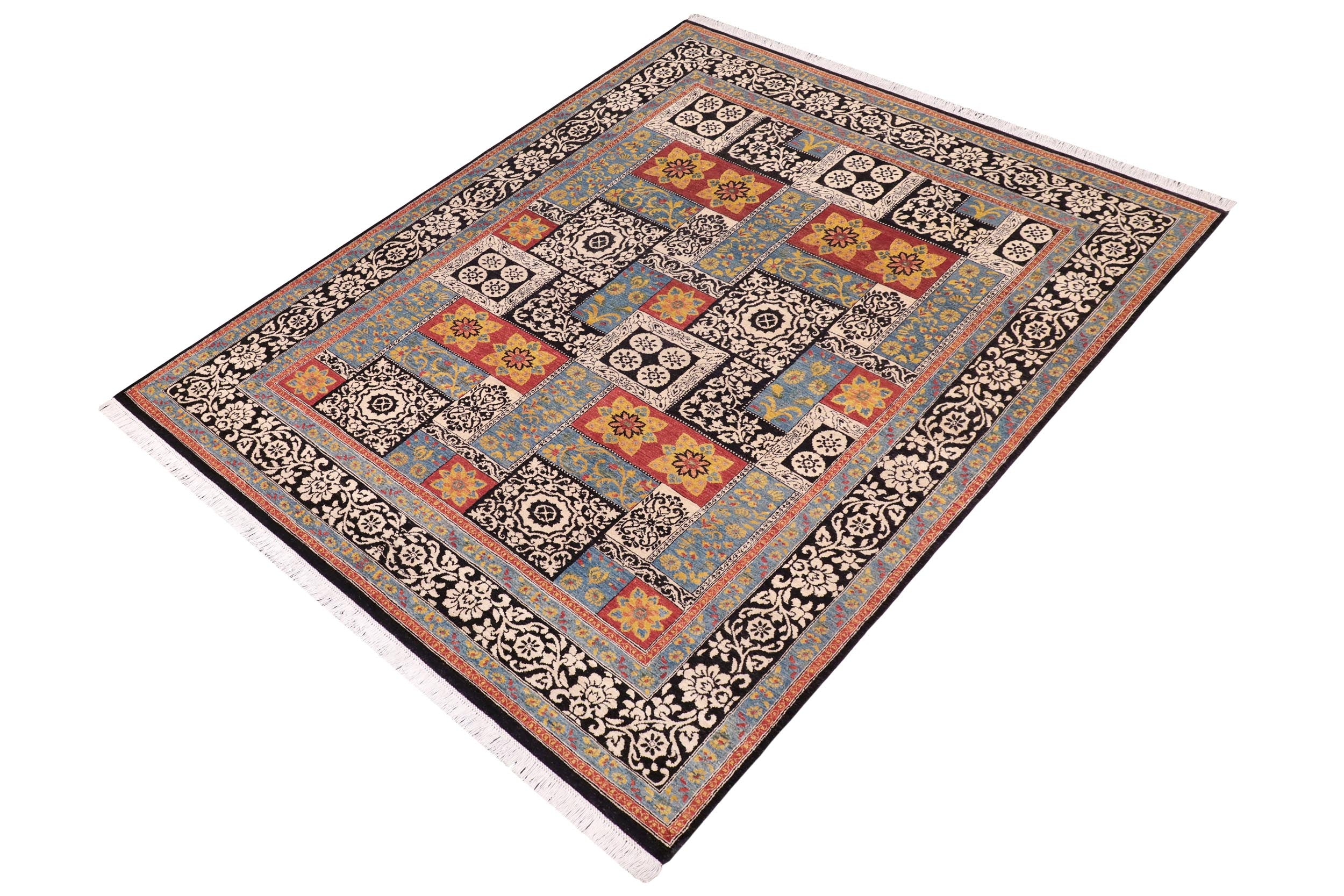 handmade Modern Kafkaz Rust Black Hand Knotted RECTANGLE 100% WOOL area rug 8' x 10'