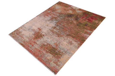 handmade Modern Modern Blue Beige Hand Knotted RECTANGLE WOOL&SILK area rug 8' x 11'