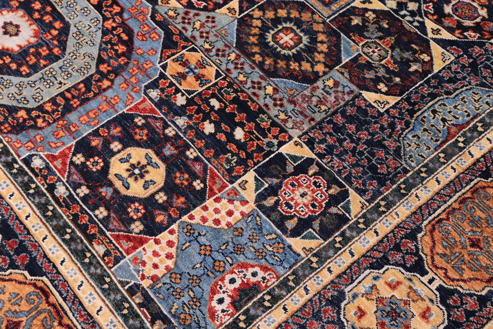 handmade Geometric Mamluk Blue Rust Hand Knotted RECTANGLE WOOL&SILK area rug 8 x 10