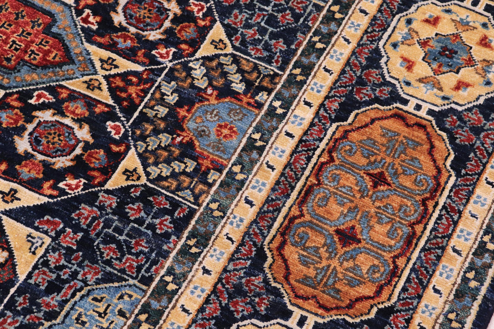 handmade Geometric Mamluk Blue Rust Hand Knotted RECTANGLE WOOL&SILK area rug 8 x 10