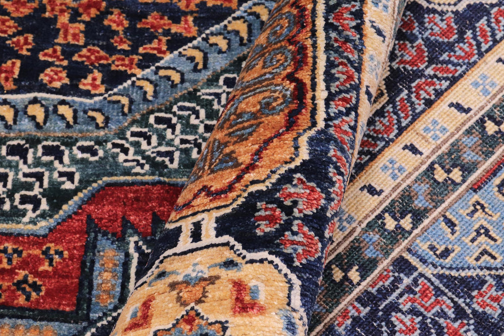 handmade Geometric Mamluk Blue Rust Hand Knotted RECTANGLE WOOL&SILK area rug 8 x 10