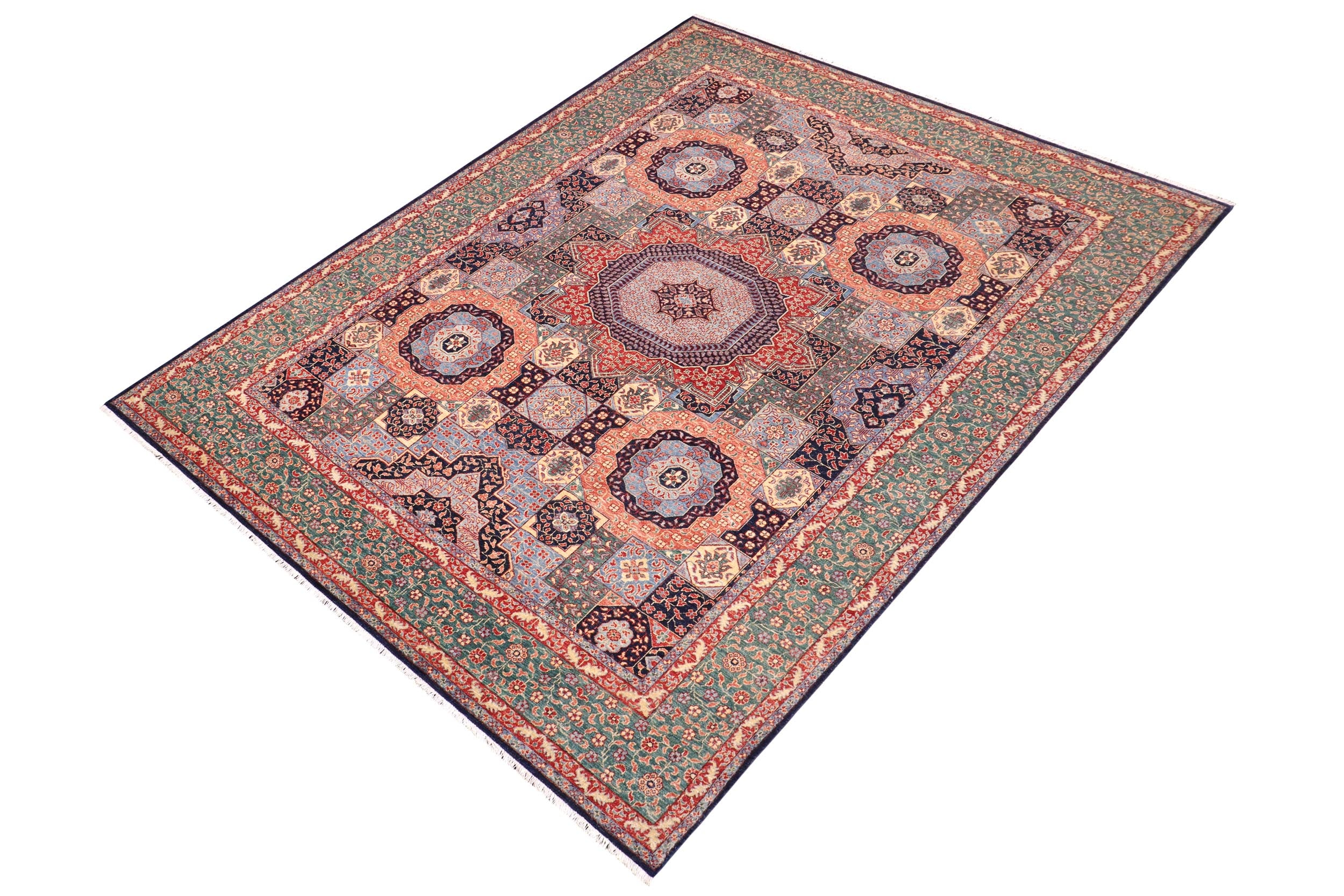 handmade Geometric Mamluk Blue Green Hand Knotted RECTANGLE 100% WOOL area rug 9 x 12