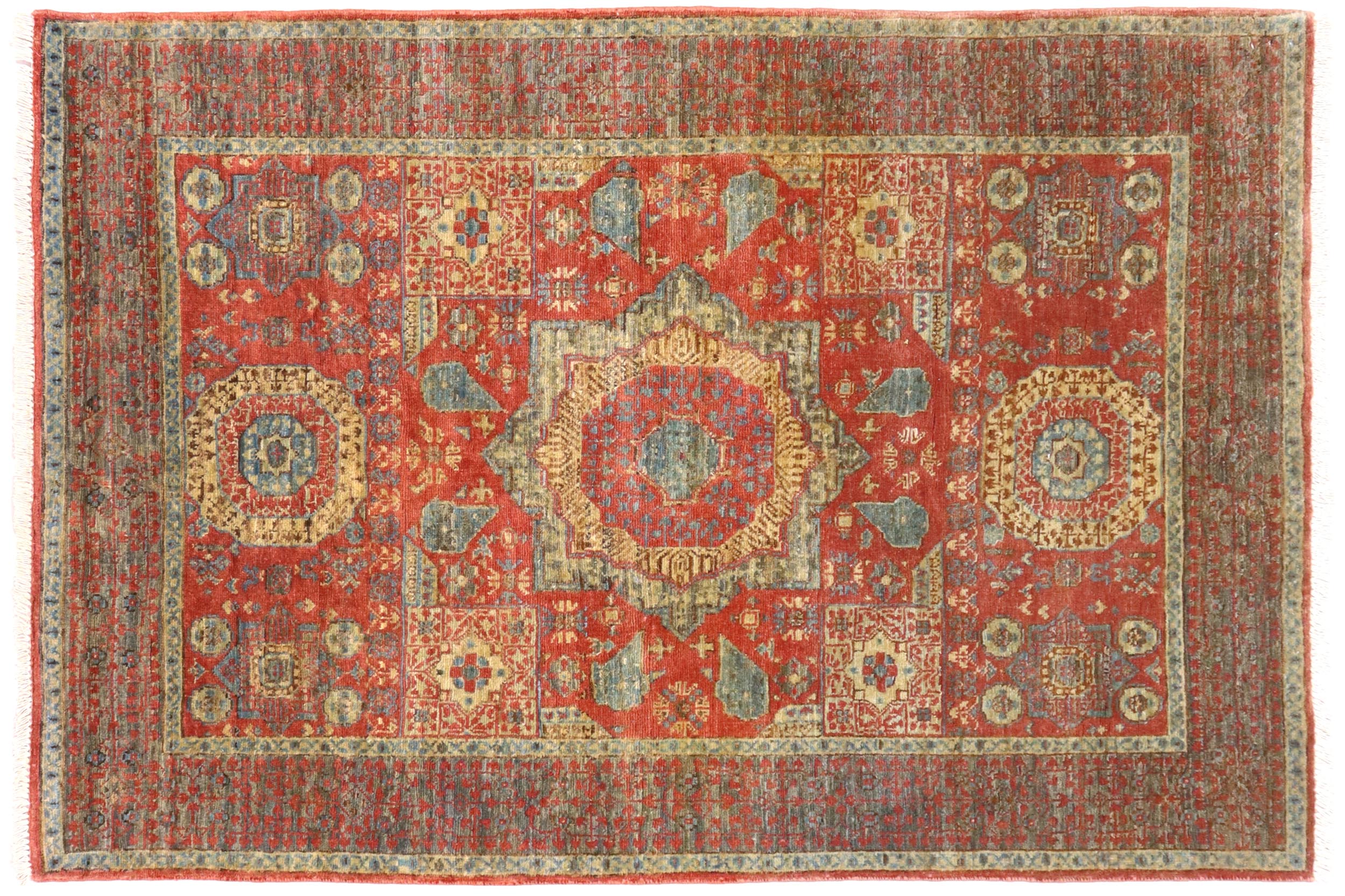handmade Geometric Mamluk Rust Gray Hand Knotted RECTANGLE 100% WOOL area rug 3 x 5