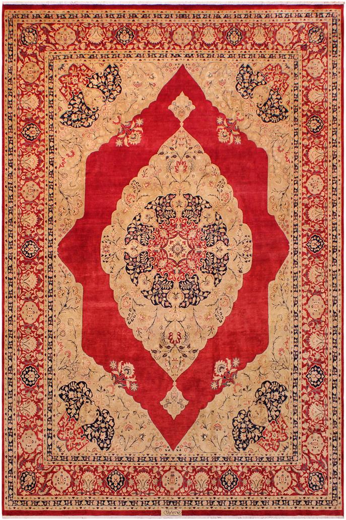 Traditional Kirman Porsche Red Tan Hand Knotted Area rugs 9 x 12
