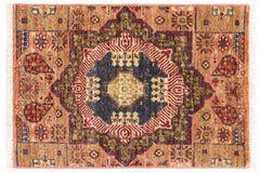 handmade Geometric Mamluk Blue Pink Hand Knotted RECTANGLE 100% WOOL area rug 2 x 3