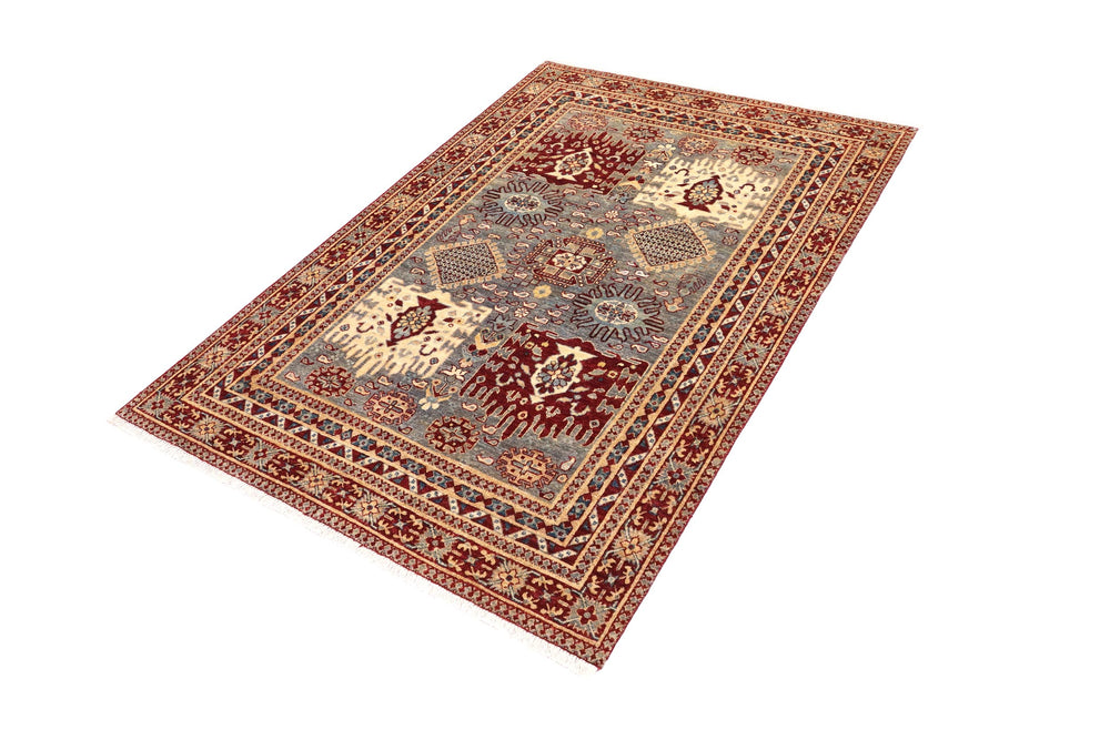 handmade Transitional Kafkaz Gray Red Hand Knotted RECTANGLE 100% WOOL area rug 5' x 6'