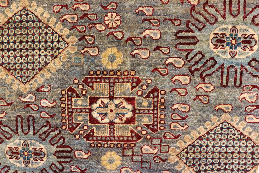 handmade Transitional Kafkaz Gray Red Hand Knotted RECTANGLE 100% WOOL area rug 5' x 6'