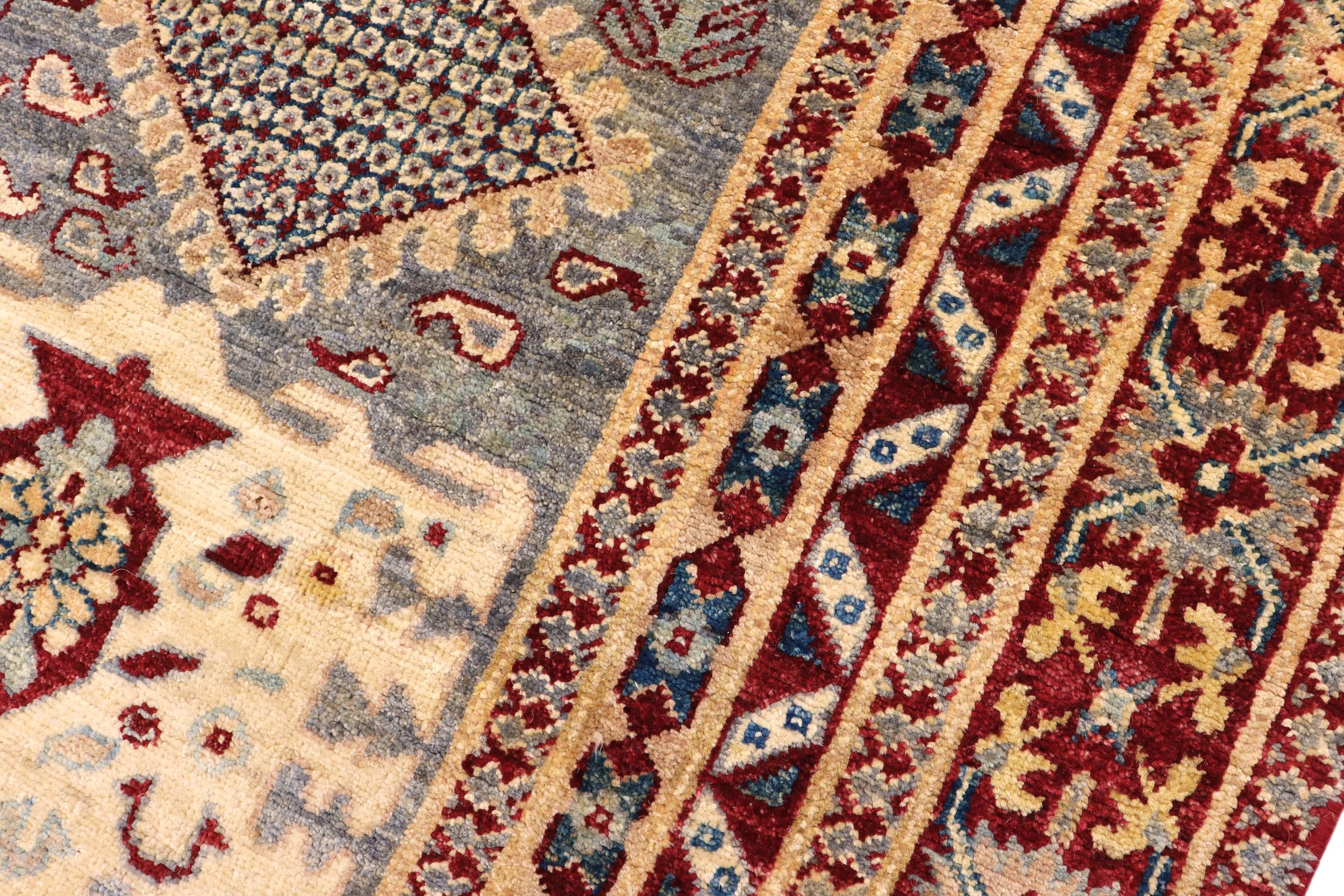 handmade Transitional Kafkaz Gray Red Hand Knotted RECTANGLE 100% WOOL area rug 5' x 6'