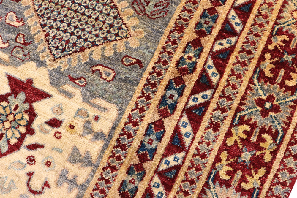 handmade Transitional Kafkaz Gray Red Hand Knotted RECTANGLE 100% WOOL area rug 5' x 6'
