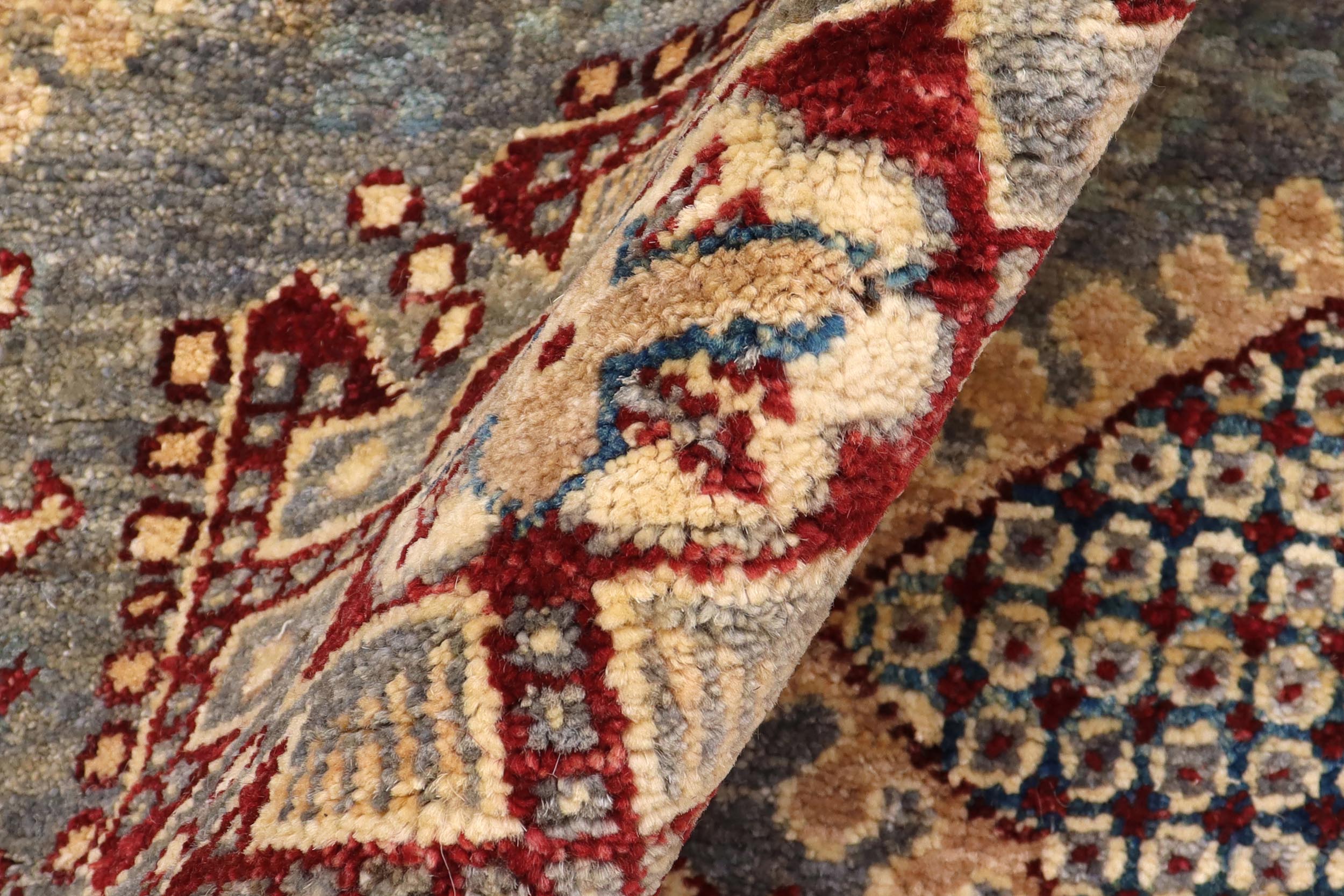 handmade Transitional Kafkaz Gray Red Hand Knotted RECTANGLE 100% WOOL area rug 5' x 6'