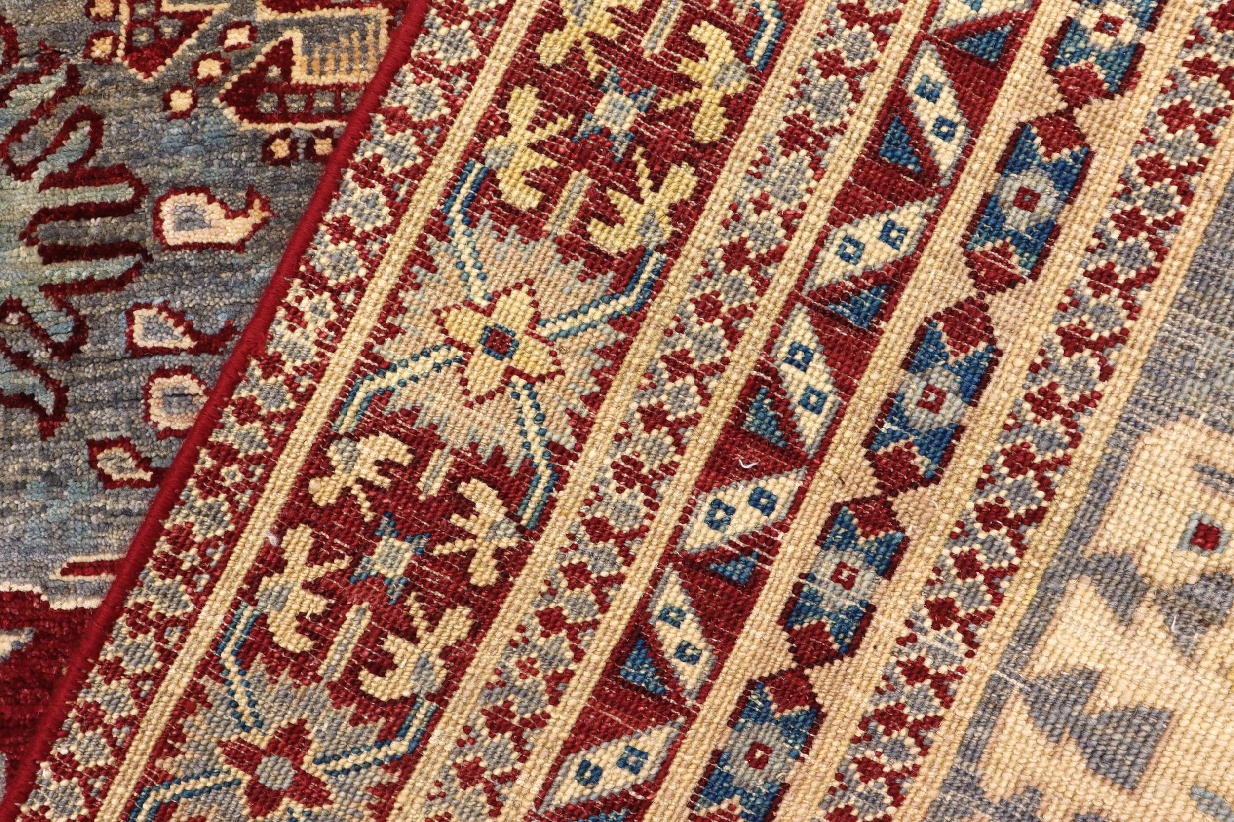 handmade Transitional Kafkaz Gray Red Hand Knotted RECTANGLE 100% WOOL area rug 5' x 6'