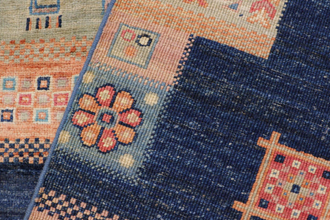 handmade Geometric Kurjean Blue Pink Hand Knotted RECTANGLE 100% WOOL area rug 6x8
