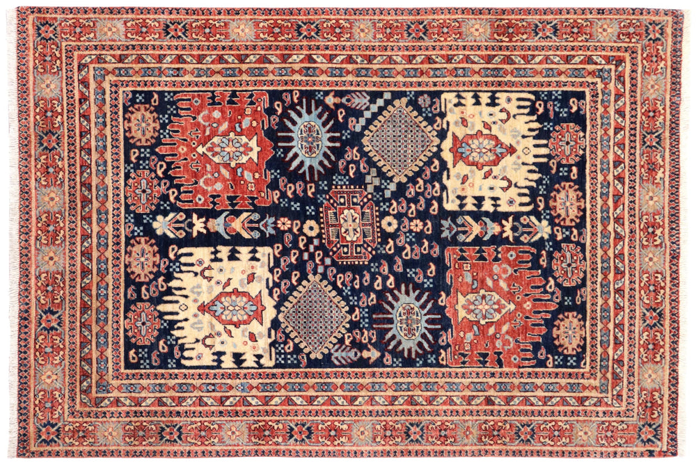 handmade Transitional Kafkaz Blue Rust Hand Knotted RECTANGLE 100% WOOL area rug 5' x 7'