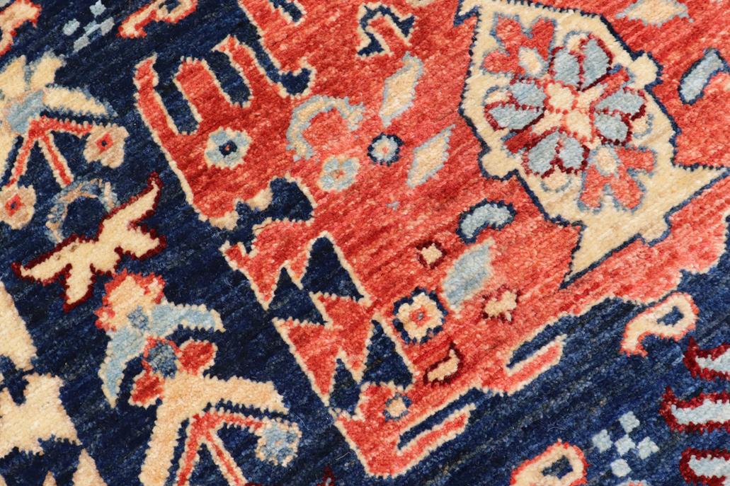 handmade Traditional Kafkaz Blue Rust Hand Knotted RECTANGLE 100% WOOL area rug 5 x 7