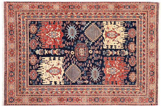 handmade Transitional Kafkaz Blue Rust Hand Knotted RECTANGLE 100% WOOL area rug 5' x 7'
