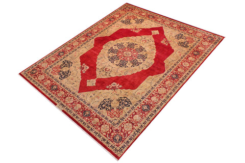 handmade Traditional Kirman Red Tan Hand Knotted RECTANGLE 100% WOOL area rug 9x12