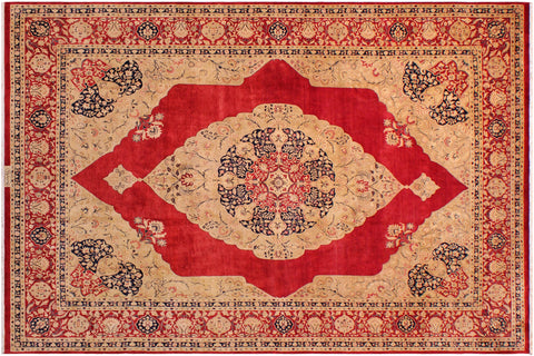 handmade Traditional Kirman Red Tan Hand Knotted RECTANGLE 100% WOOL area rug 9x12