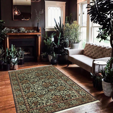 Honey Suckle Pak-Persian Lydia Black/Green Wool Rug - 5'11'' x 9'0''