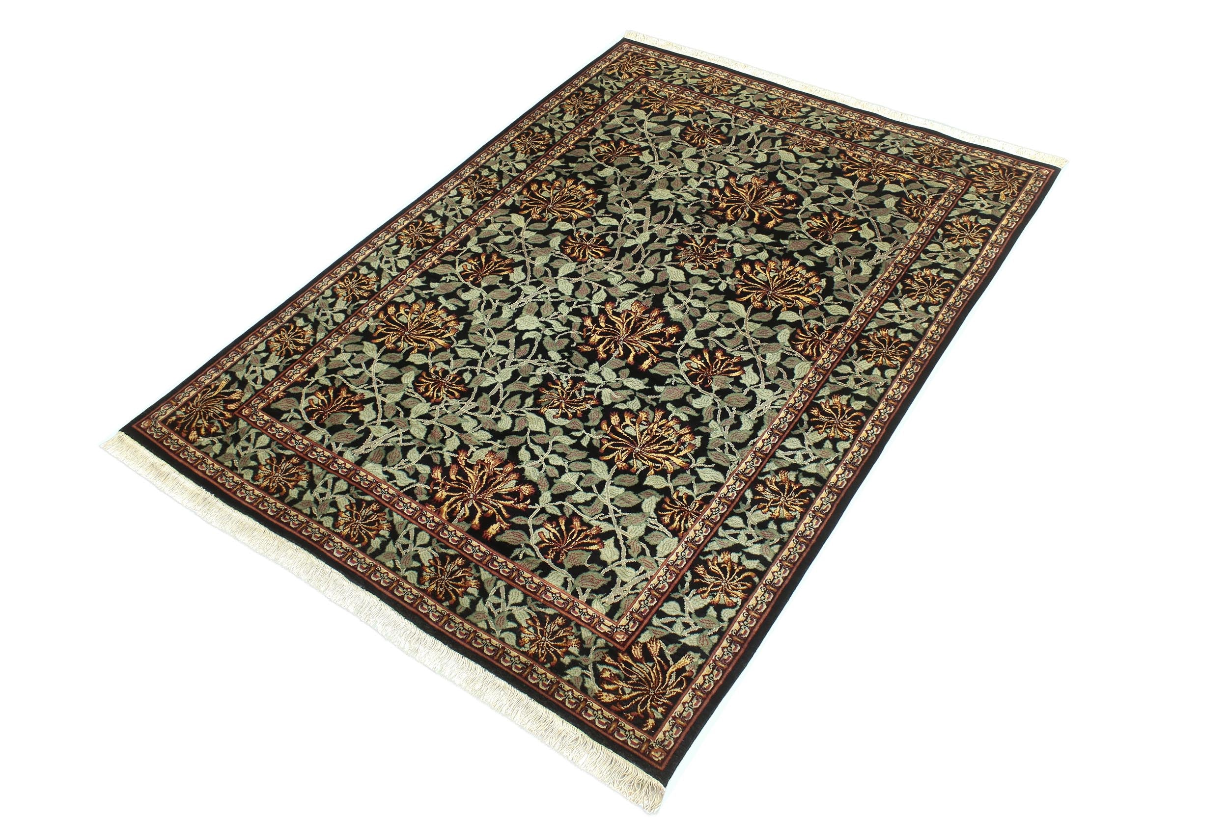 handmade Transitional Honeysuckle Black Green Hand Knotted RECTANGLE 100% WOOL area rug 6x9