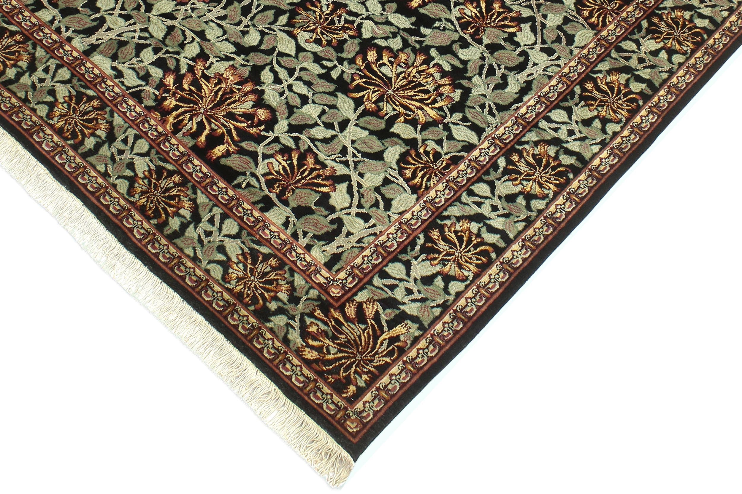 handmade Transitional Honeysuckle Black Green Hand Knotted RECTANGLE 100% WOOL area rug 6x9