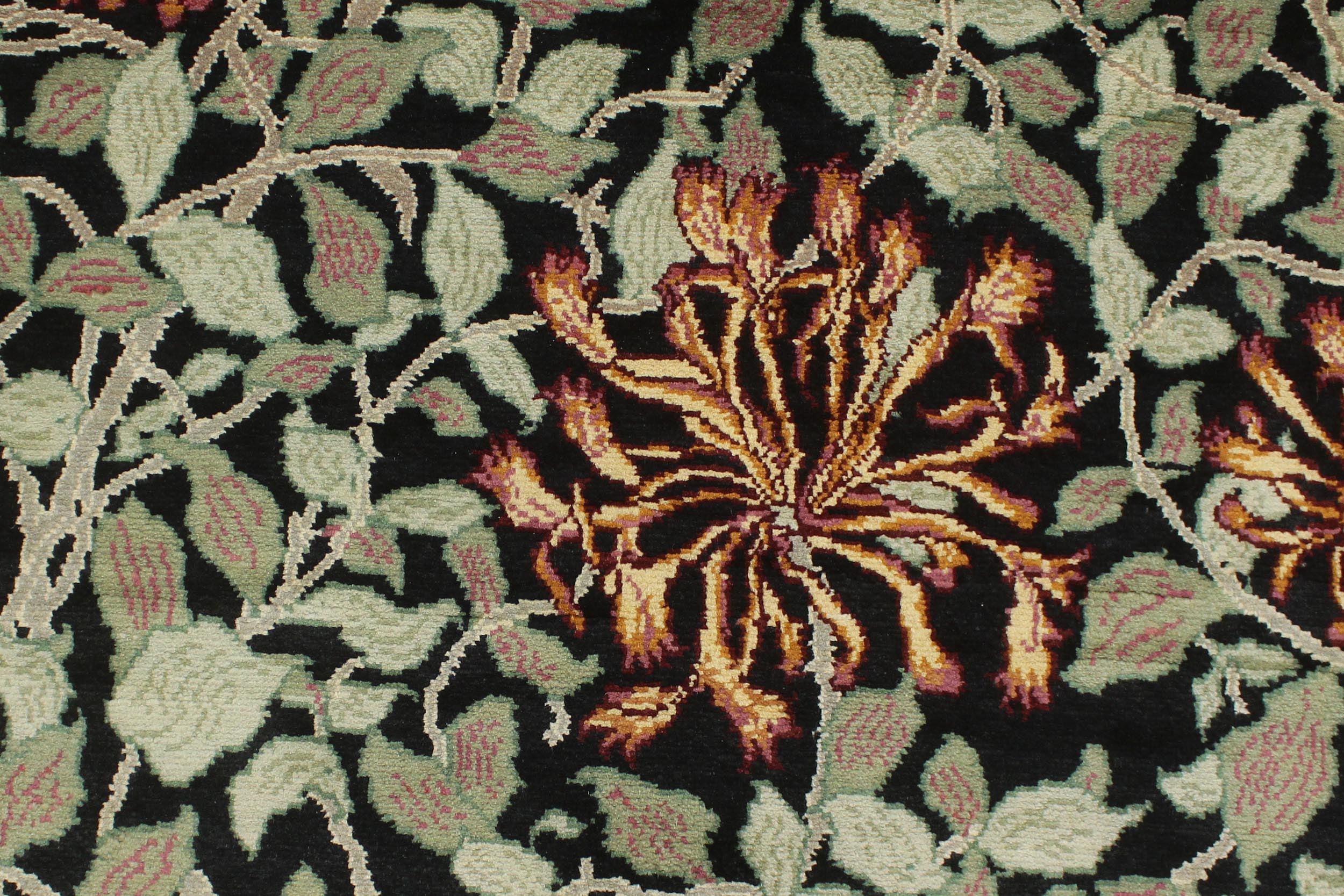 handmade Transitional Honeysuckle Black Green Hand Knotted RECTANGLE 100% WOOL area rug 6x9