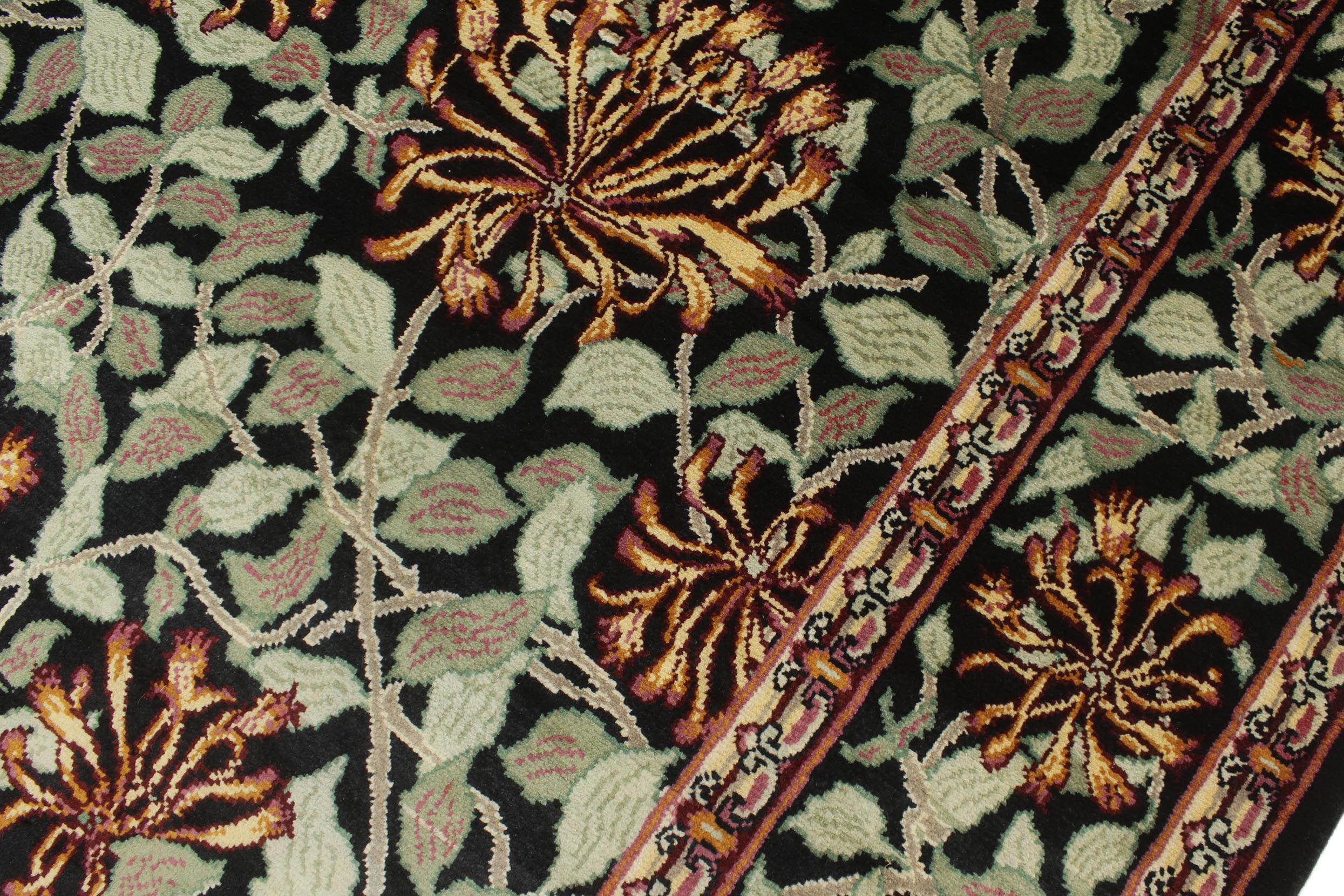 handmade Transitional Honeysuckle Black Green Hand Knotted RECTANGLE 100% WOOL area rug 6x9