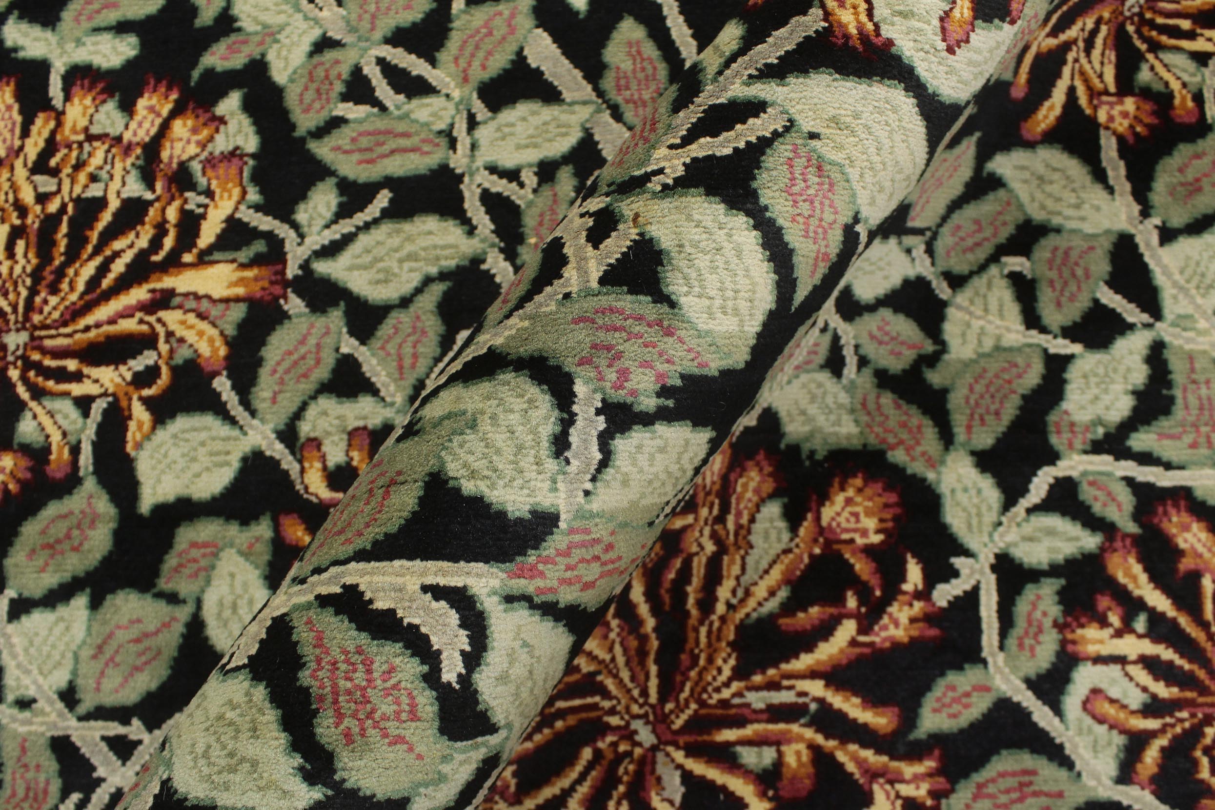 handmade Transitional Honeysuckle Black Green Hand Knotted RECTANGLE 100% WOOL area rug 6x9