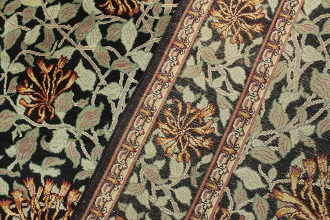 handmade Transitional Honeysuckle Black Green Hand Knotted RECTANGLE 100% WOOL area rug 6x9