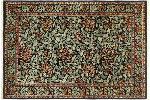 Honey Suckle Pak-Persian Lydia Black/Green Wool Rug - 5'11'' x 9'0''