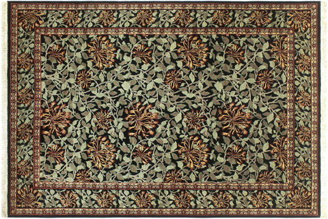 handmade Transitional Honeysuckle Black Green Hand Knotted RECTANGLE 100% WOOL area rug 6x9