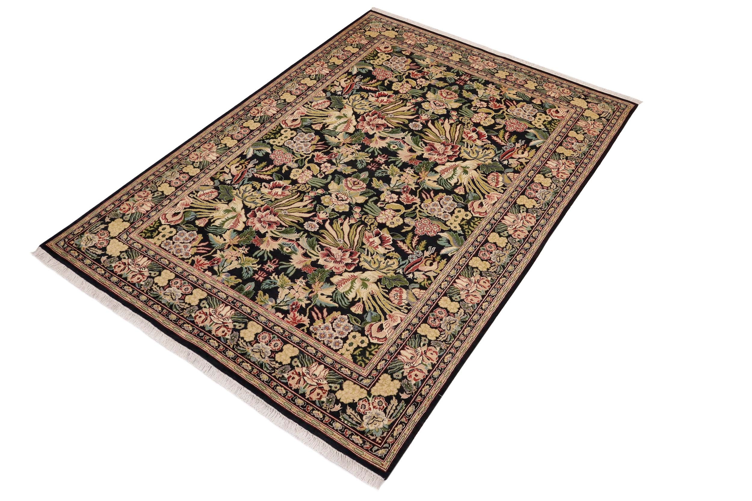 handmade Transitional Basarabian Black Beige Hand Knotted RECTANGLE 100% WOOL area rug 6x9