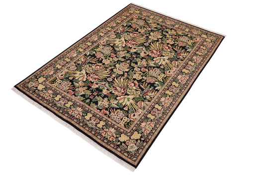 handmade Transitional Basarabian Black Beige Hand Knotted RECTANGLE 100% WOOL area rug 6x9