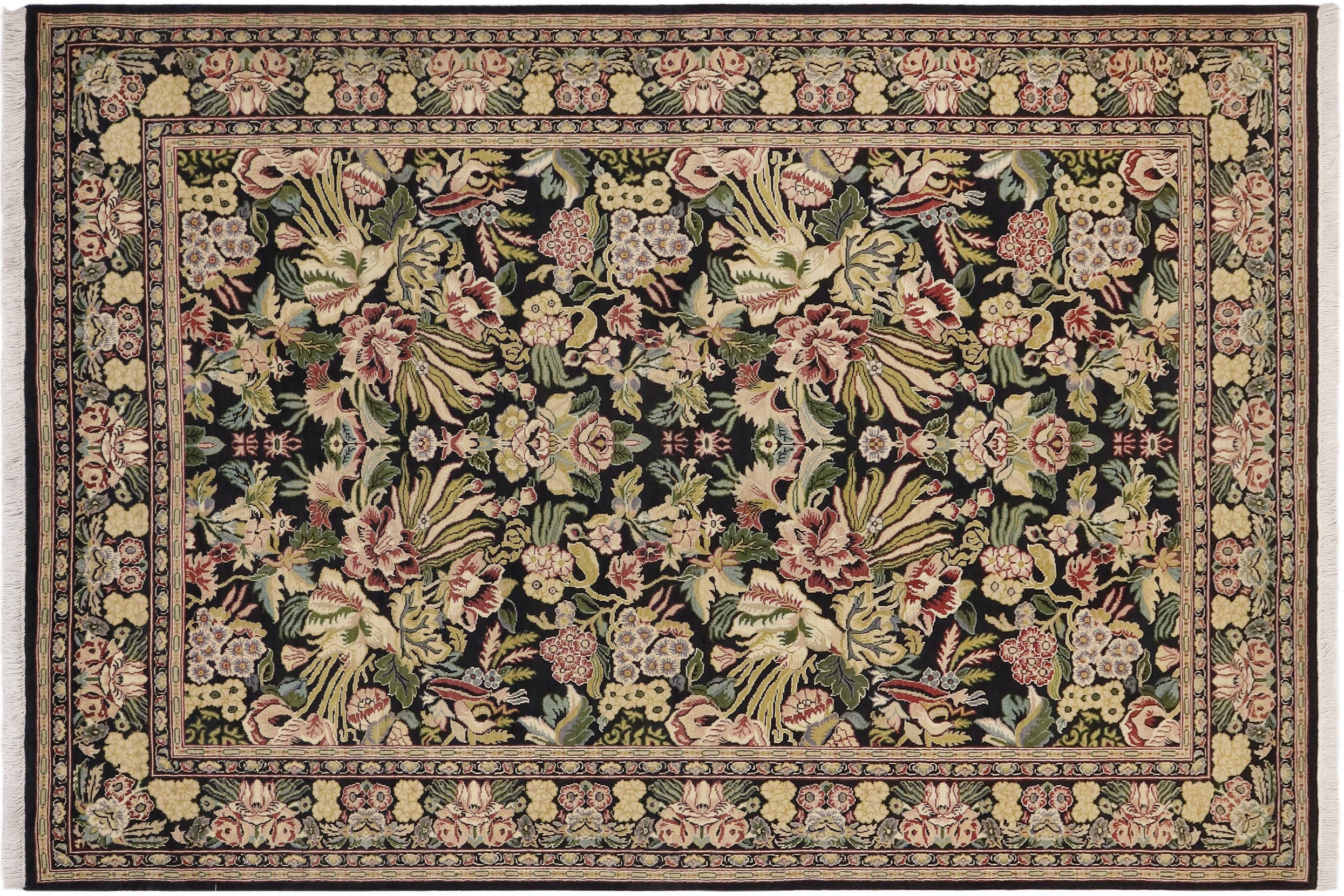 handmade Transitional Basarabian Black Beige Hand Knotted RECTANGLE 100% WOOL area rug 6x9