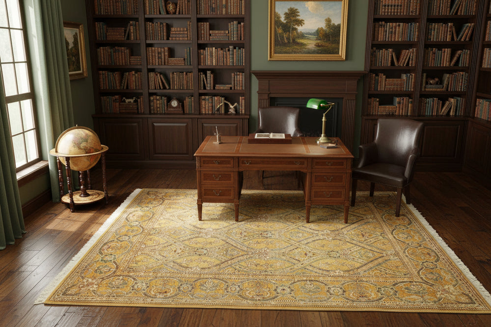 handmade Transitional Tabriz Gold Green Hand Knotted RECTANGLE 100% WOOL area rug 6x9
